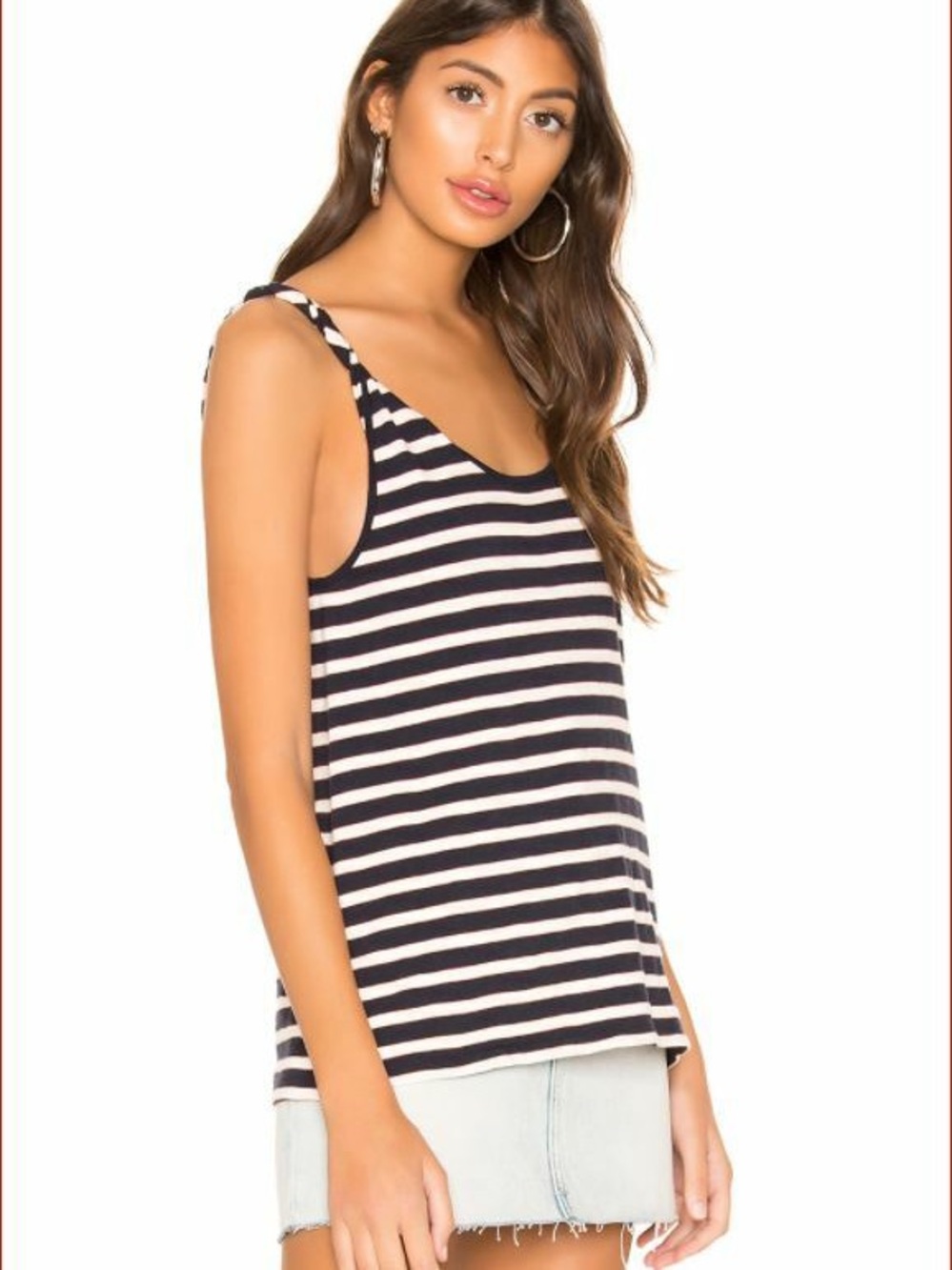 Current/Elliott Striped Navy and White Twisted Tank Top Scoop Neck NEW Large NWT